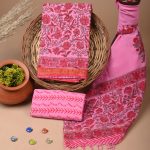 Hot pink color cotton chanderi border suit