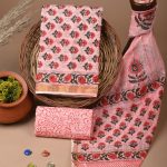 Coral pink color Pochampalli cotton chanderi border suit