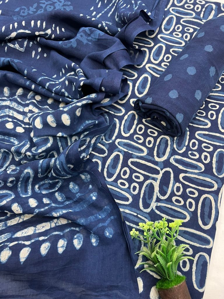 Indigo blue cotton churidar dress with cotton dupatta