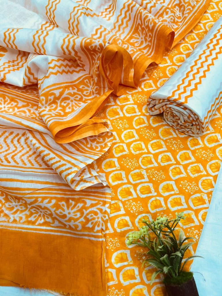 Marigold printed cotton fabric wholesale price with cotton dupatta
