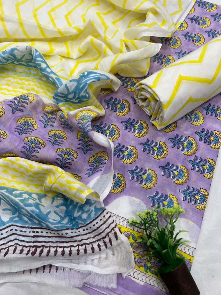 Lavender purple printed cotton jaipur block print fabric online