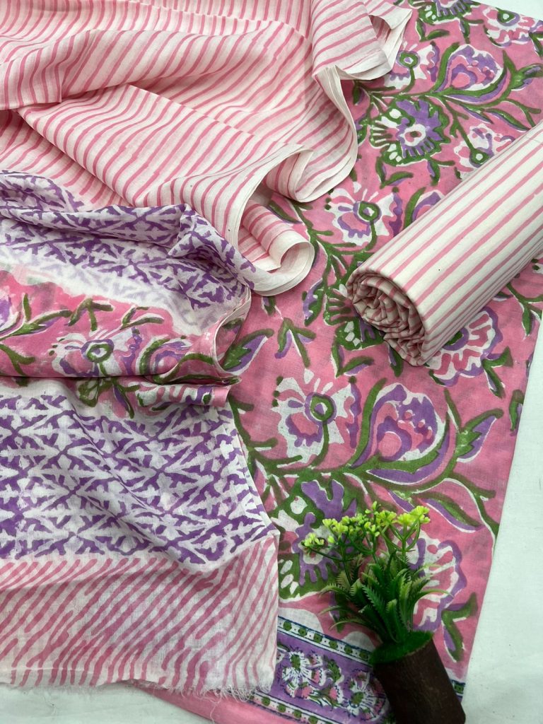 Blush latest dress materials for ladies with mulmul dupatta