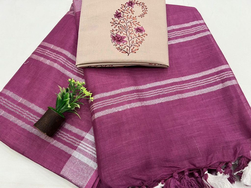 Flirt simple linen saree for ladies