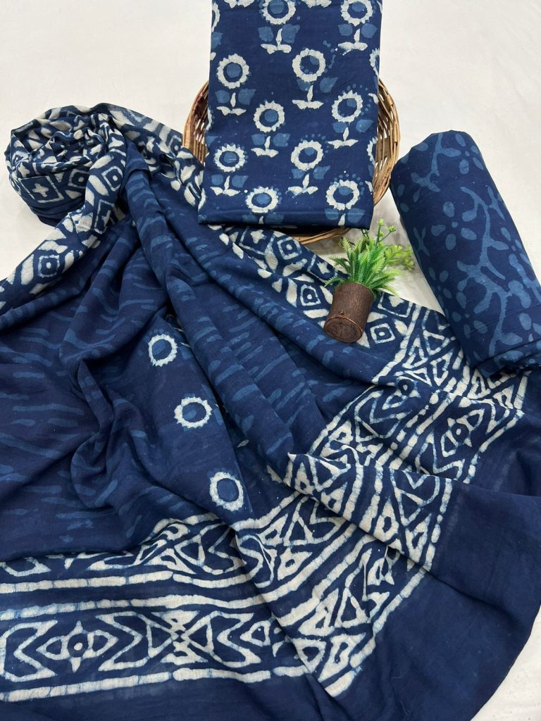 Exquisite Indigo Hand Block Dabu Printed Salwar Kameez - Cotton Elegance