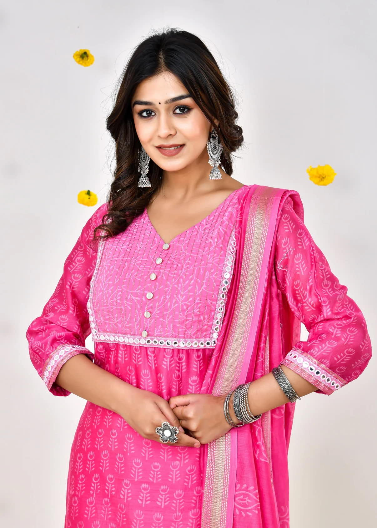 Can Can Pink Maheshwari Party Wear Salwar Suit with Hand Block Dupatta – Get Yours Now!