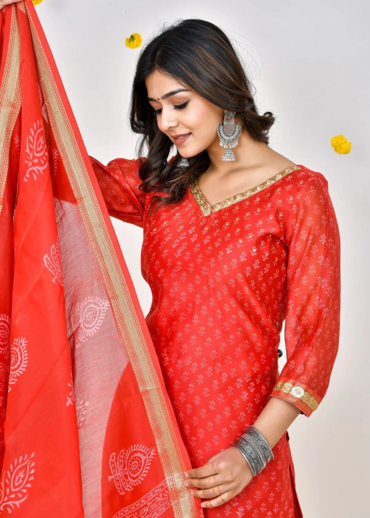 Radiant Red Maheshwari Salwar Suit Set with Traditional Dupatta - Get Yours