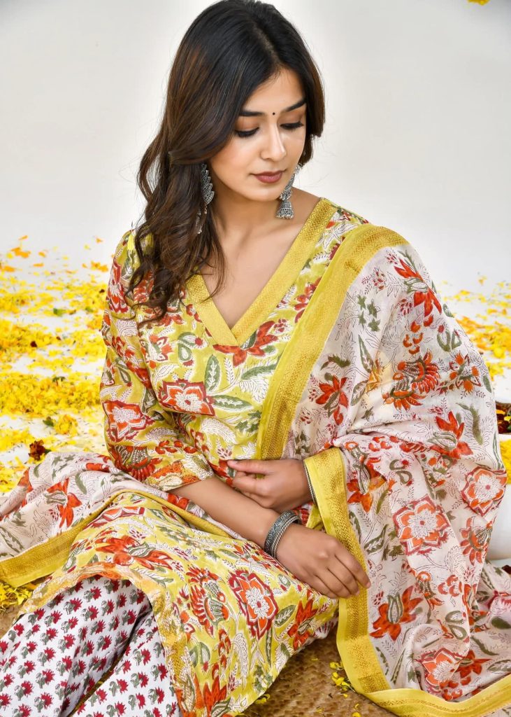 Sun-kissed Yellow Maheshwari Salwar Kameez with Artisanal Dupatta - Limited Edition