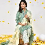 Chic Sea Green Hand-Block Printed Salwar Suit with Cotton Dupatta