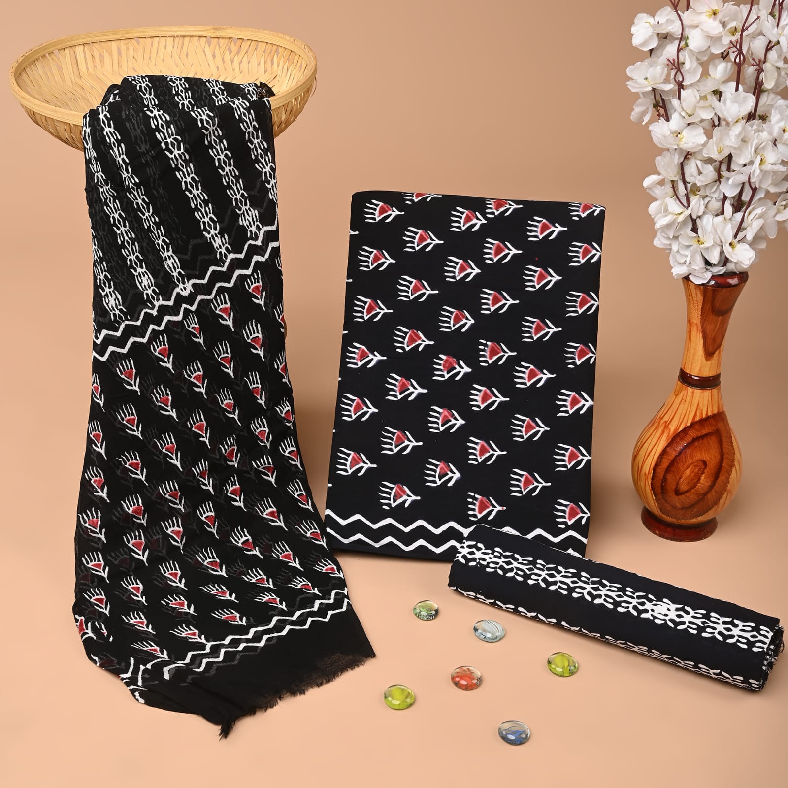 Black and White Geometric Cotton Salwar Suit - Refined Office Attire