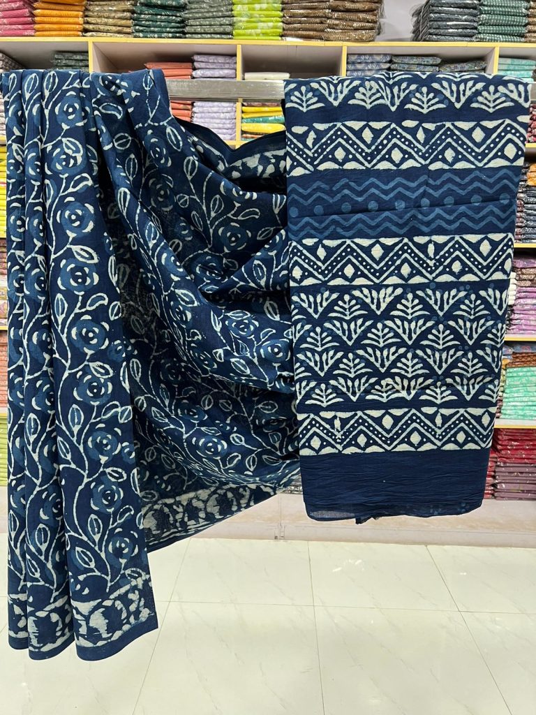 Sophisticated Indigo Hand Block Print Saree | Authentic Jaipur Cotton