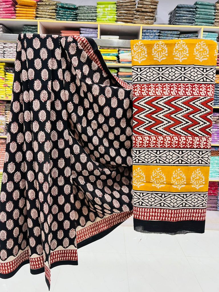 Vibrant Black and Maroon Bagru Print Cotton Saree | Exclusive Ethnic Fashion