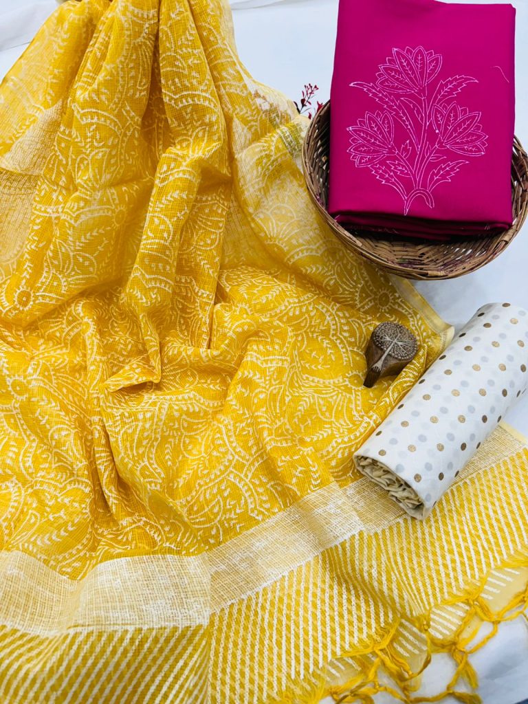 Vibrant Yellow Hand Block Print Traditional Salwar Kameez with Dainty Dupatta