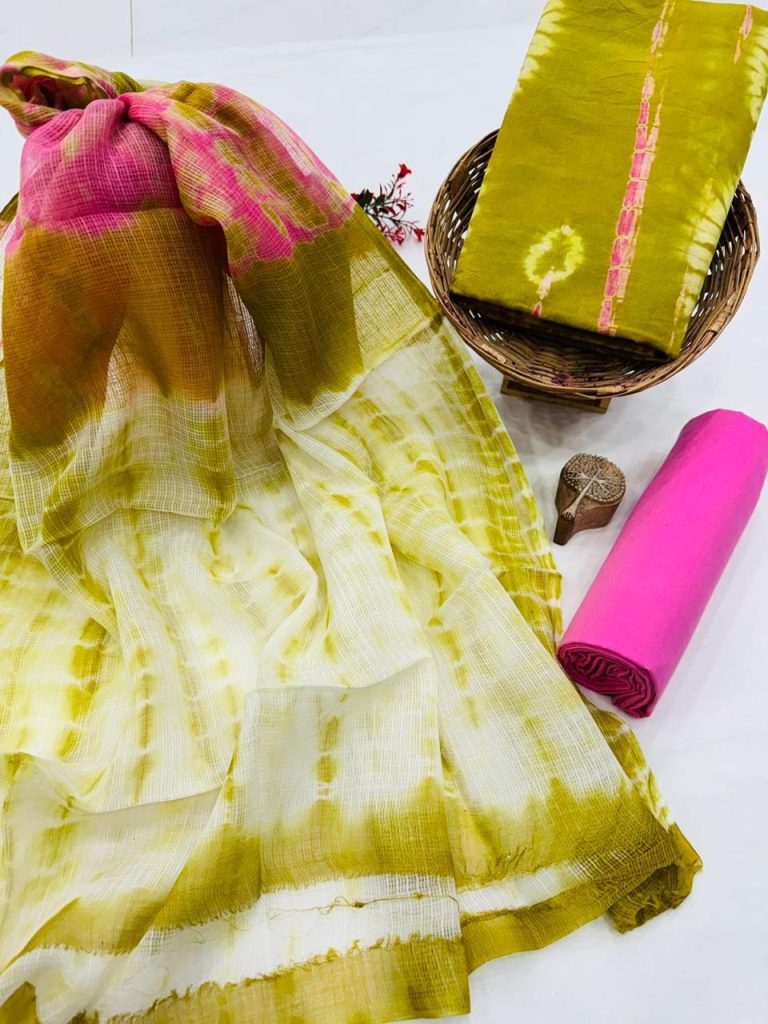 Refreshing Green and Yellow Cotton Salwar Kameez with Designer Dupatta