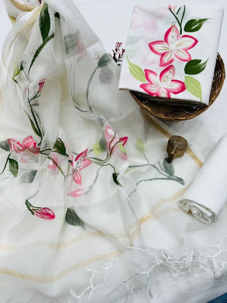 Soft Pink Brush Painted Salwar Fabric with Sheer Dupatta