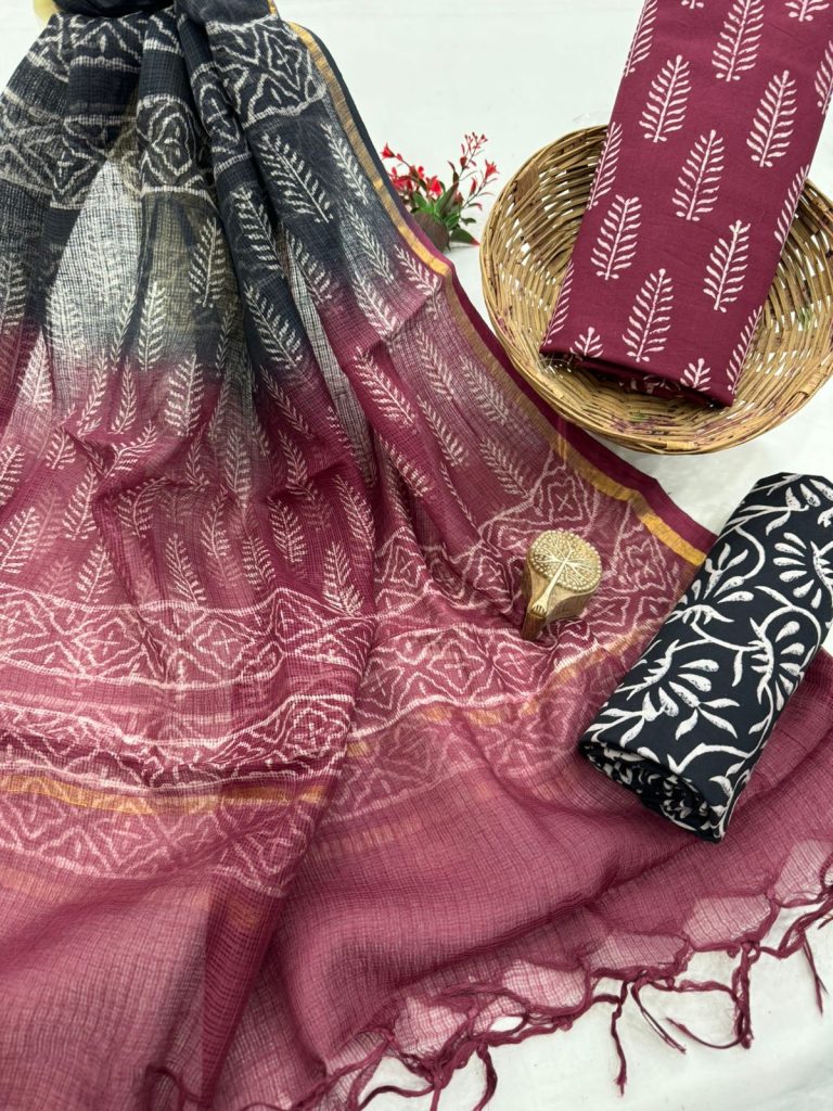 Rustic Red Block Print Salwar Material with Complementary Dupatta