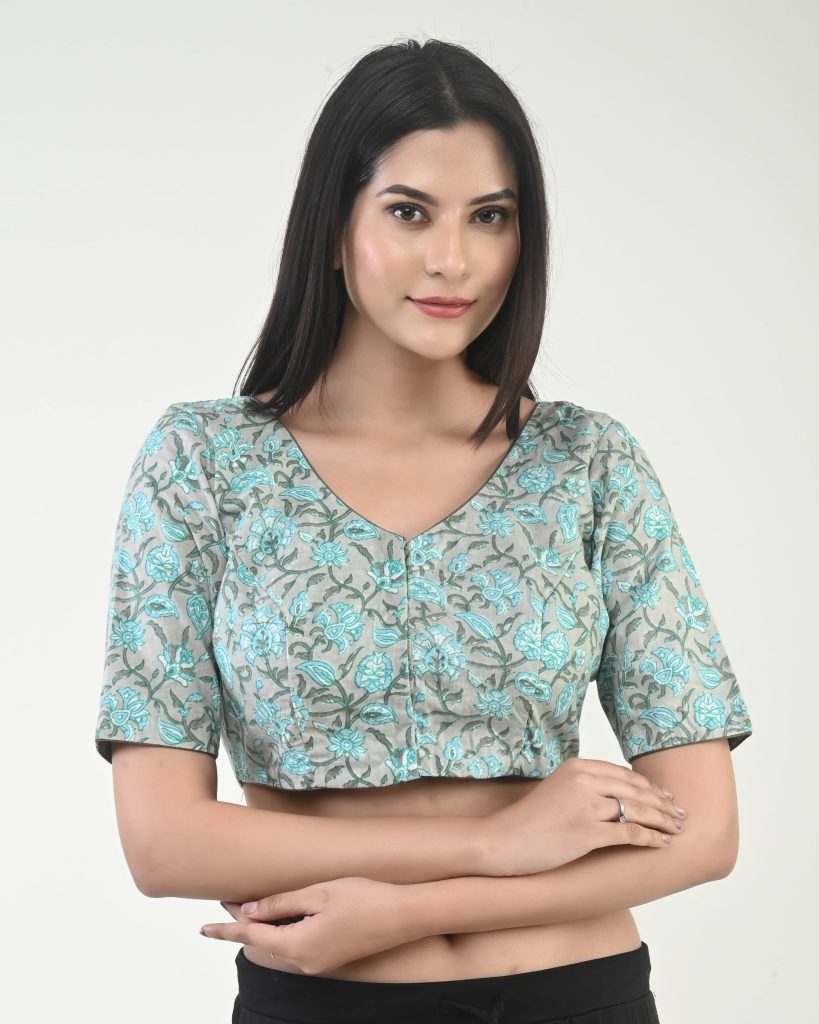 Sea Green Floral Print Cotton Blouse for Everyday Elegance