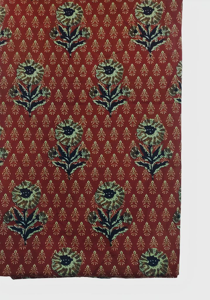 Elegant Red Floral Cotton Fabric - Traditional Indian Print
