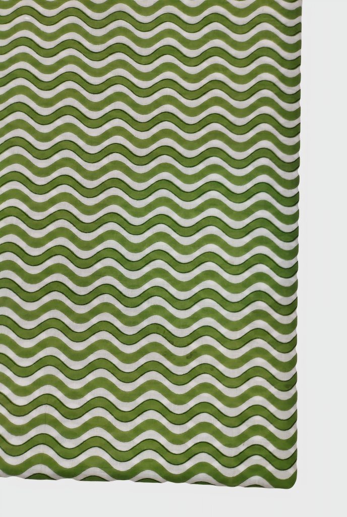 Contemporary Green Wave Pattern Cotton Fabric