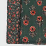 Deep Green with Red Floral Elegance Cotton Fabric
