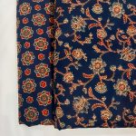 Dark Blue with Traditional Red Motifs Cotton Material