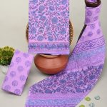 Lavender Floral Block Print Unstitched Salwar Suit Fabric
