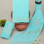 Turquoise Dream Cotton Salwar Kameez Fabric with Dupatta