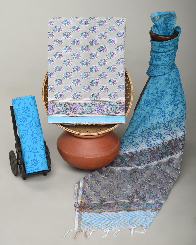 Aqua & Purple Cotton Salwar Kameez - Hand Block Printed & Versatile