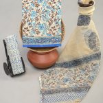 Elegant Beige Floral Hand Block Printed Cotton Salwar Suit with Blue Kota Doria Dupatta