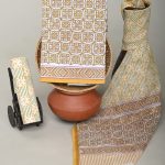 Elegant Golden & White Cotton Salwar Kameez – Authentic Hand Block Print