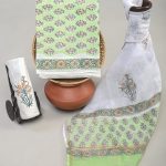 Fresh Mint Green Hand Block Print Salwar Suit with White Dupatta