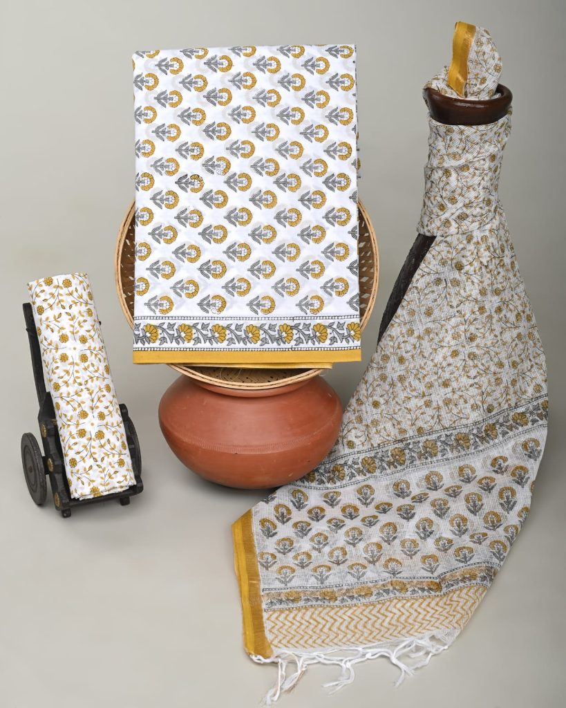Mustard Yellow Cotton Salwar Kameez - Traditional Hand Block Artistry
