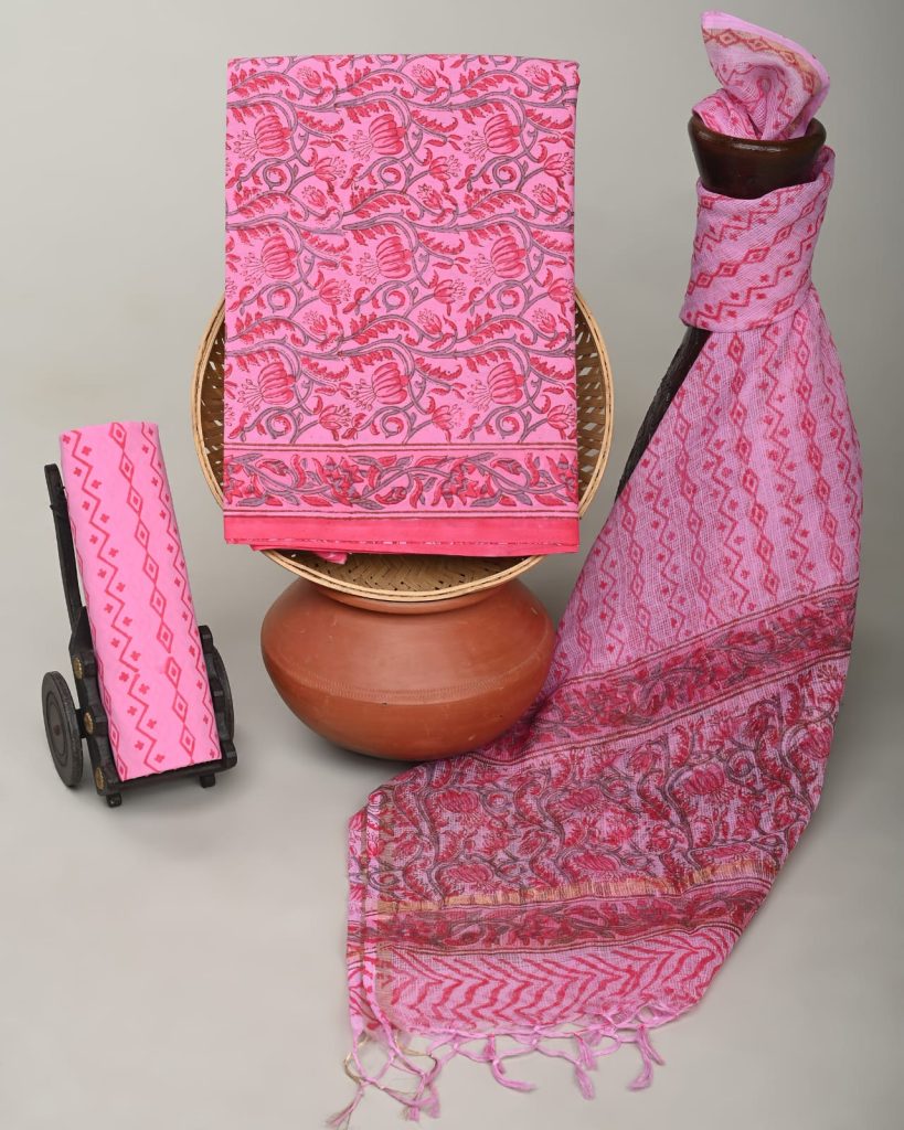 Playful Pink Cotton Salwar Suit with Sea Creature Design - Unique Hand Block Print