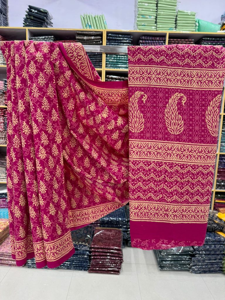 Magenta Cotton Saree with Exquisite Hand Block Prints – Vivid Style