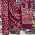 Maroon and Beige Hand Block Printed Cotton Saree – Traditional Artistry