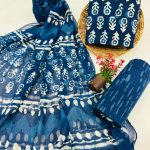 Elegant Navy Blue Cotton Salwar Suit with Traditional Hand Block Print & Airy Chiffon Dupatta