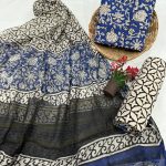 Royal Blue Salwar Suit with Traditional Block Print and Chiffon Dupatta