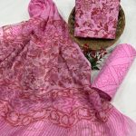 Striking Magenta pink Cotton Salwar Suit with Hand Block Print & Matching Chiffon Dupatta