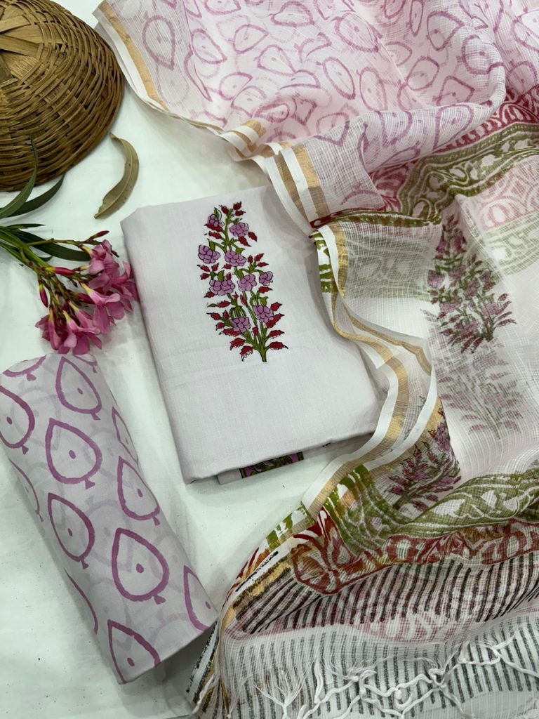 Lavender Cotton Salwar Suit with Embroidered Kota Doria Dupatta