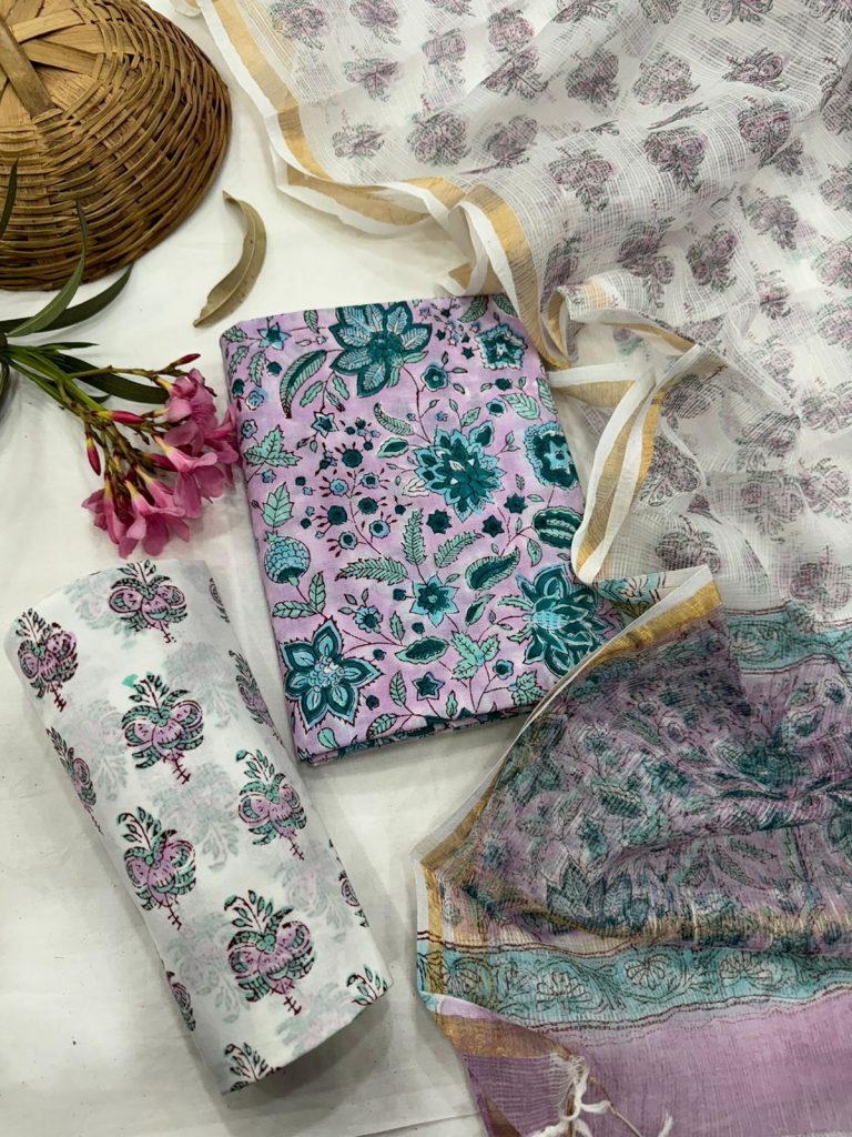 Refreshing Lilac Floral Print Cotton Salwar Suit with Elegant Dupatta