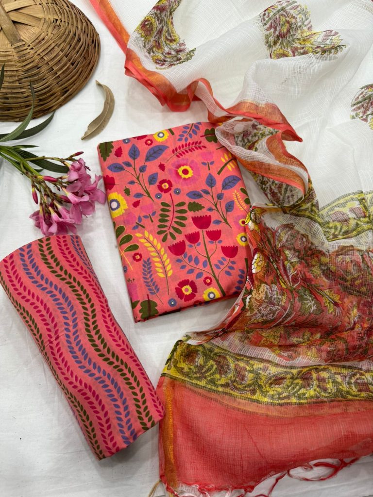 Vivid Pink Hand Block Print Salwar Suit with Sheer Dupatta