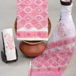Rose Pink Geometric Print Cotton Salwar Kameez with Kota Doria Dupatta