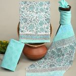 Aqua Paisley Hand Block Printed Cotton Salwar Kameez Material