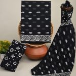 Black and White Hand Block Printed Cotton Salwar Kameez Material