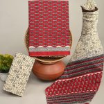 Red and Cream Hand Block Printed Cotton Salwar Kameez Material