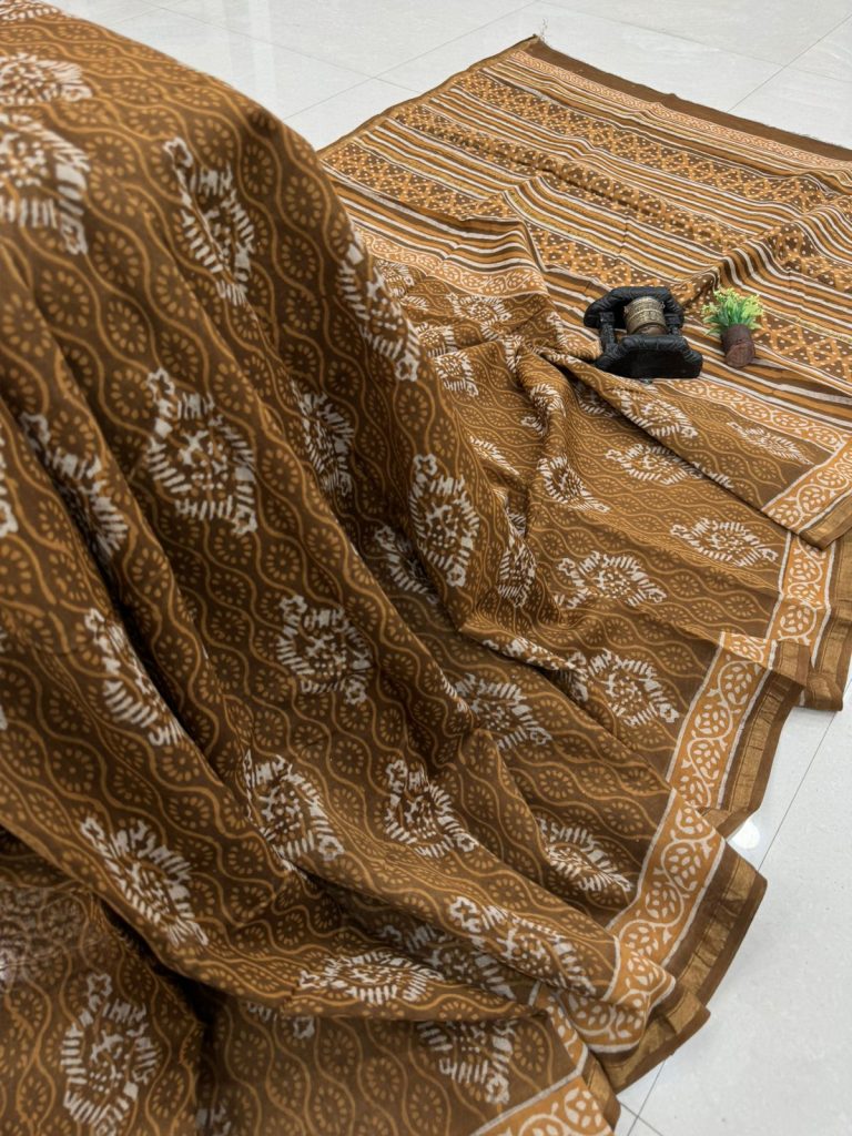 Classy Brown Chanderi Silk Saree with Ethnic Motifs Exquisite Craftsmanship