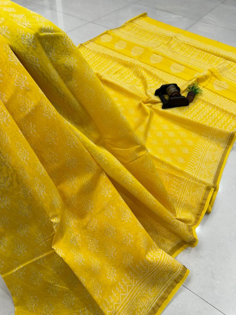 Elegant Yellow Floral Chanderi Silk Saree for Party Wear