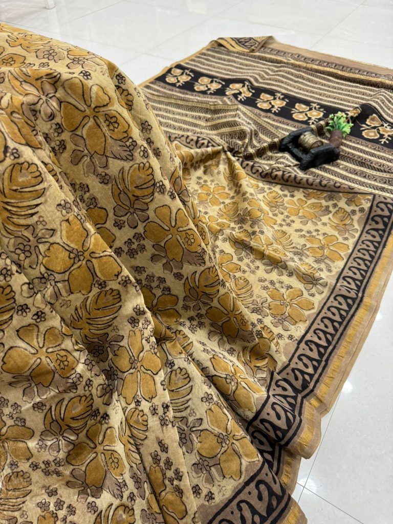 Goldenrod Chanderi Silk Saree Floral Elegance for Special Occasions