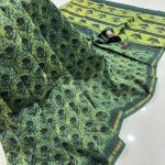 Forest Green Chanderi Silk Saree with Ethnic Hand Block Prints