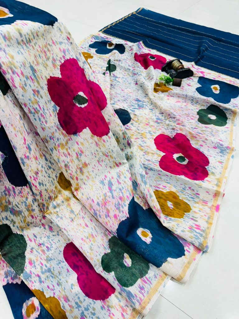Pastel Multicolor Chanderi Silk Saree with a Bold Floral Canva