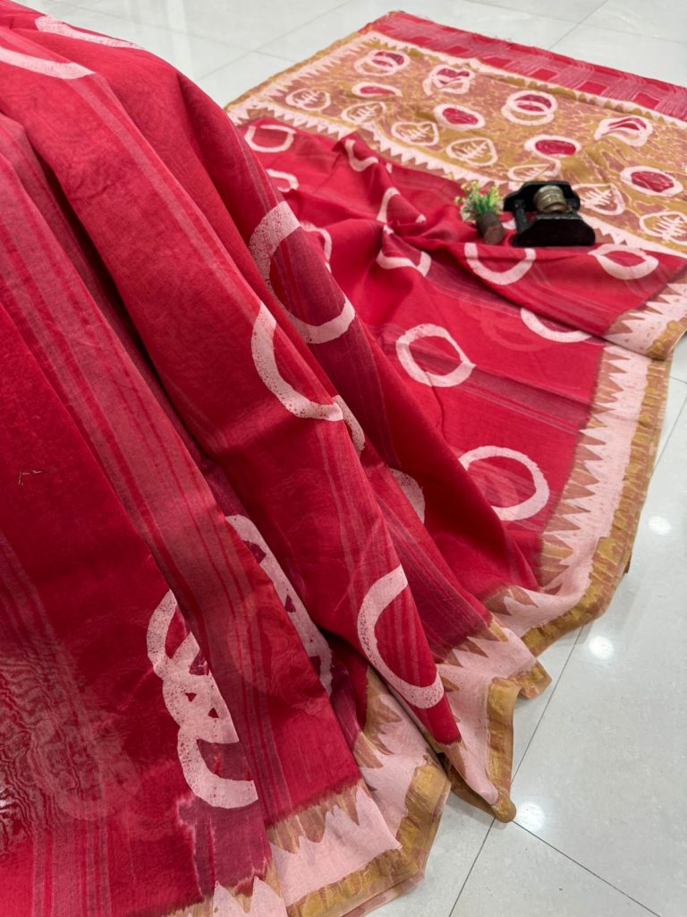 Radiant Red Chanderi Silk Saree Abstract Artistry for Sophisticated Style